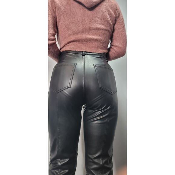 Fashion Nova Faux Leather Pants Womens Small High Rise Straight Tapered Goth - Picture 2 of 3